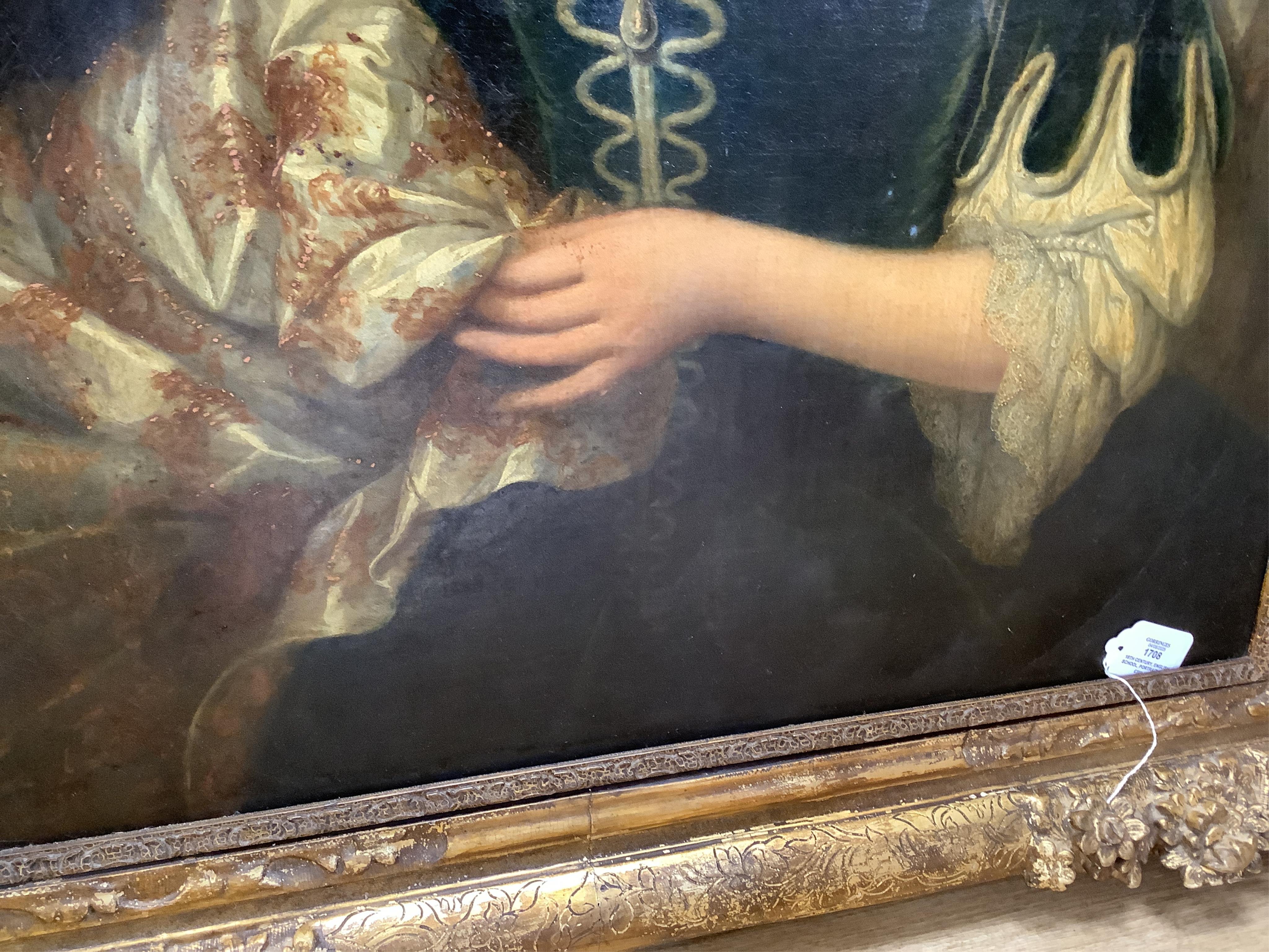 18th century, English school, Portrait of a lady in Georgian dress, unsigned, oil on canvas, 87 x 64cm, ornate gilt frame